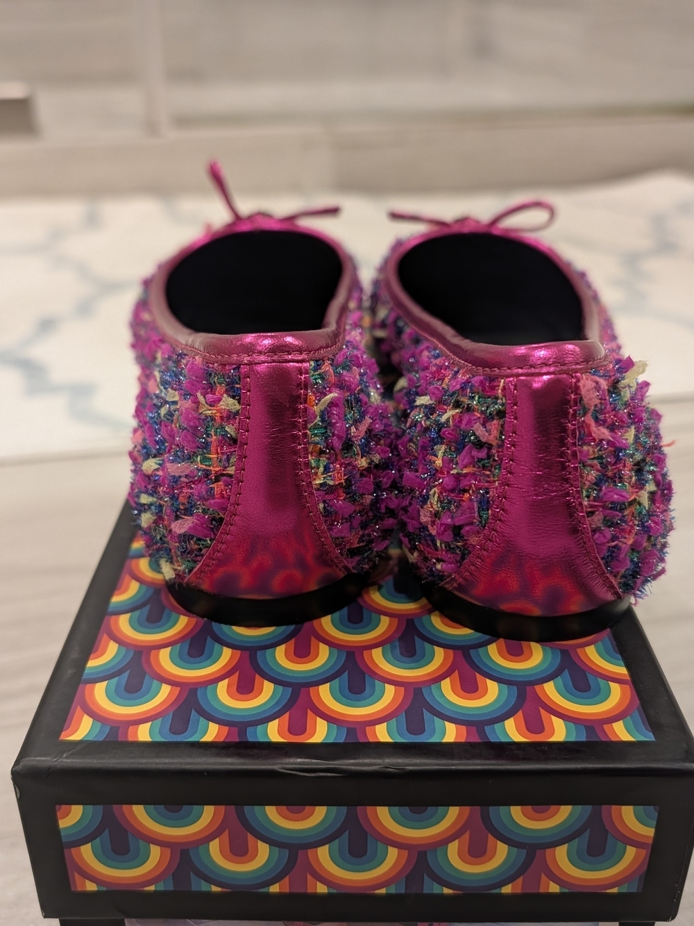 Kurt Geiger Fuchsia Metallic Ballet Flats with Embellished Tweed. 8.5 New - Picture 4 of 6